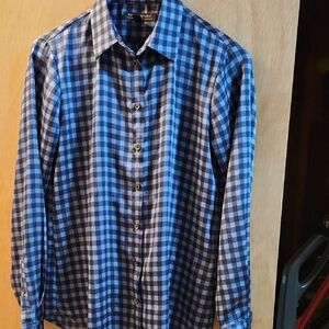 Banana Republic Navy and Black Plaid Women's Shirt